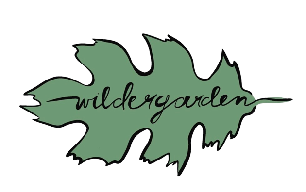 Wildergarden logo. A green oak leaf with Wildergarden written in black script.